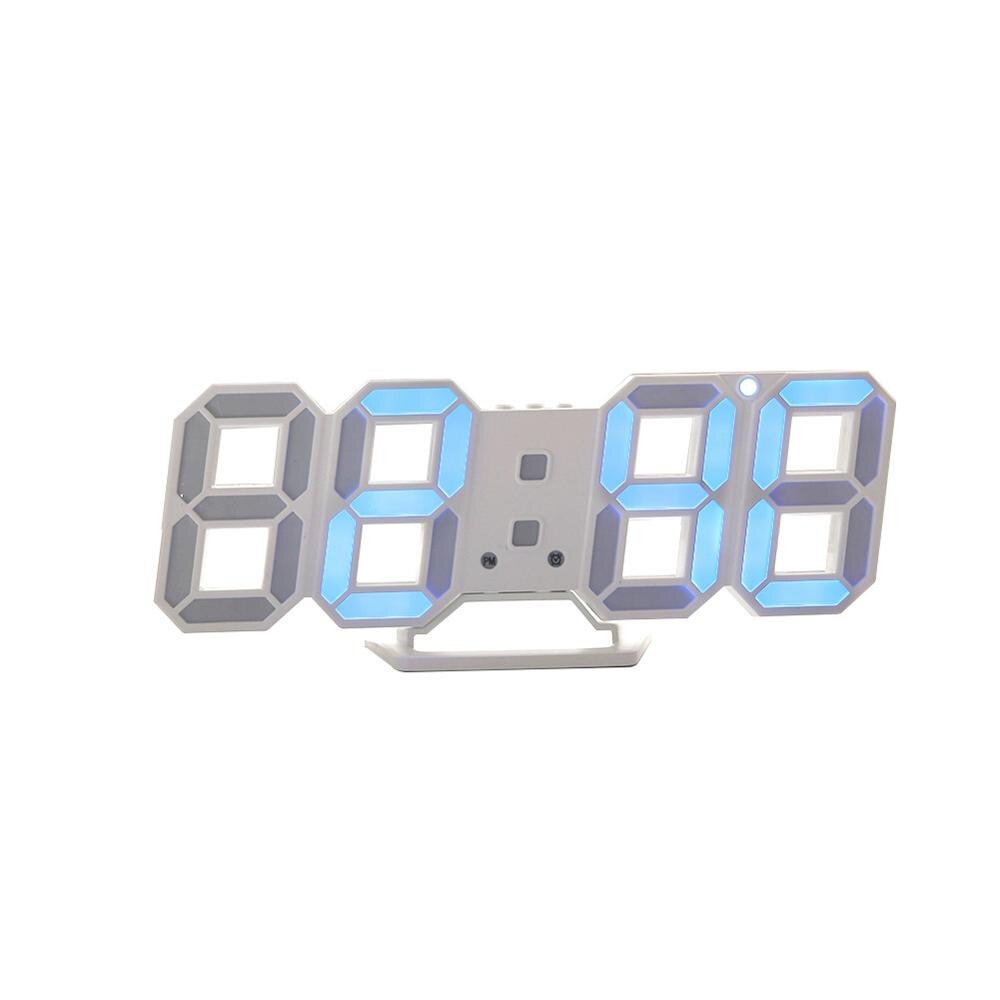 3D LED Moderen Wandklokken Display 3 Helderheid Niveaus Dimbare Nachtlampje Snooze Functie voor Thuis Keuken Kantoor #252761: White Blue