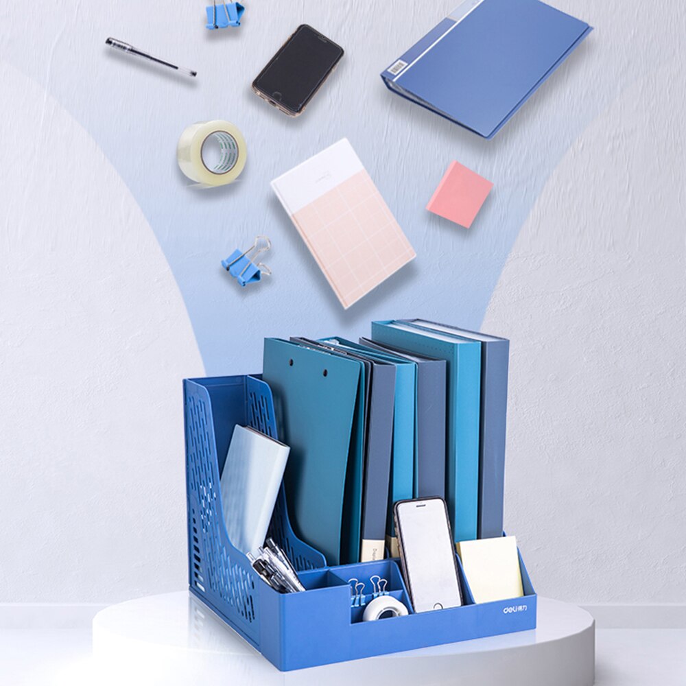 Deli Large Capacity Thickened Folder Storage Box Pen Holder Multi-layer File Rack Book Stand Office Supplies File Storage Basket