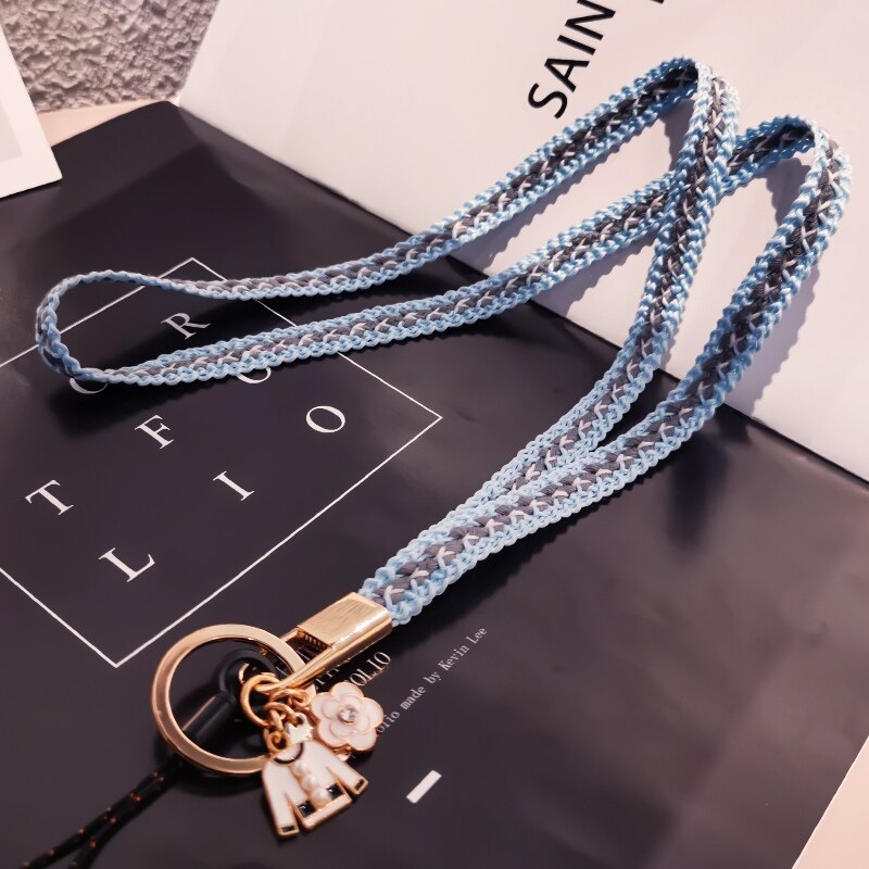 Braided neck rope accessories For iPhone 11 Charm ID card gym key USB badge holder lanyard: Blue