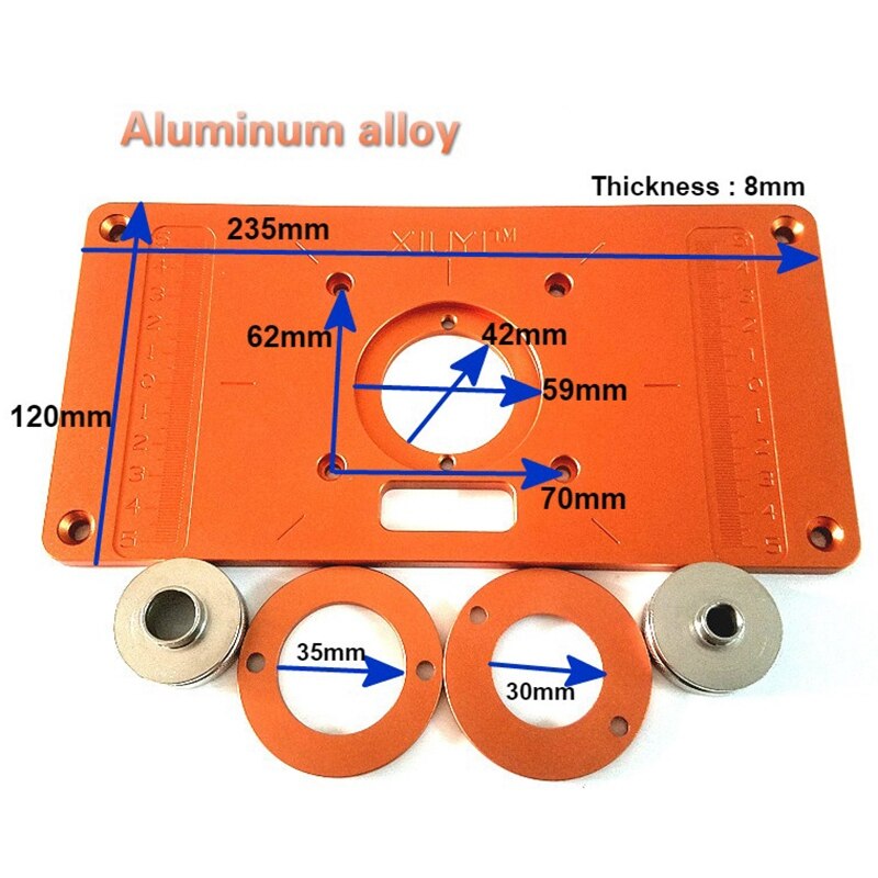 Aluminum Router Table Insert Plate with Bushing Ring Screw Trimming Machine Flip Plate for Woodworking Benches Trimmer