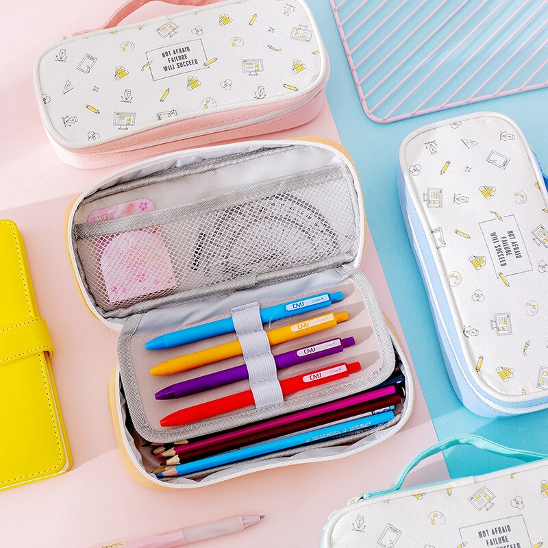 Portátil estuche escolar Gran capacidad estuches para el colegio Multifuncional estuche de lapices Lona estuches para lápices estuche lapices