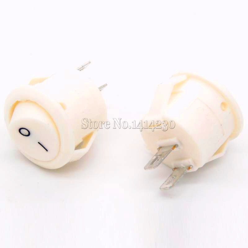Interruptores basculantes redondos pequeños de 16mm de diámetro, Mini interruptores basculantes redondos en negro, blanco y rojo con 2 pines, 10 Uds.: White 10PCS