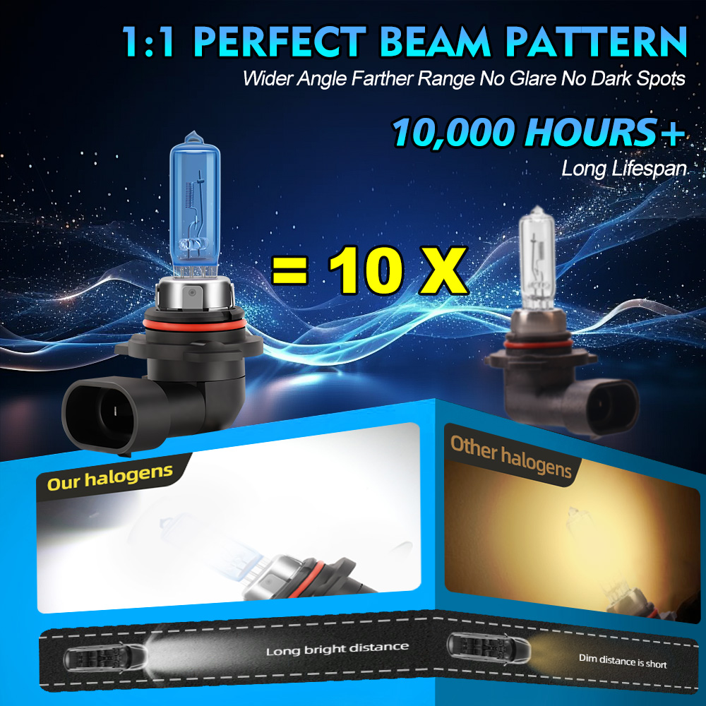 100w billamper  h1 h4 h7 h11 h13 9005 9006 halogenforlygter  +900%  kraftige, klare  +150m langstrålede originale halogenlygter 12v 6000k