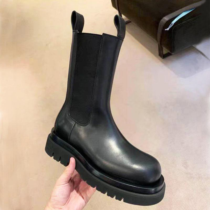 Lyxiga märkes vinterskor dam mid-calf boots pu läder motorcykel stövlar dam chelsea stövlar flaskor femme botas mujer: 6