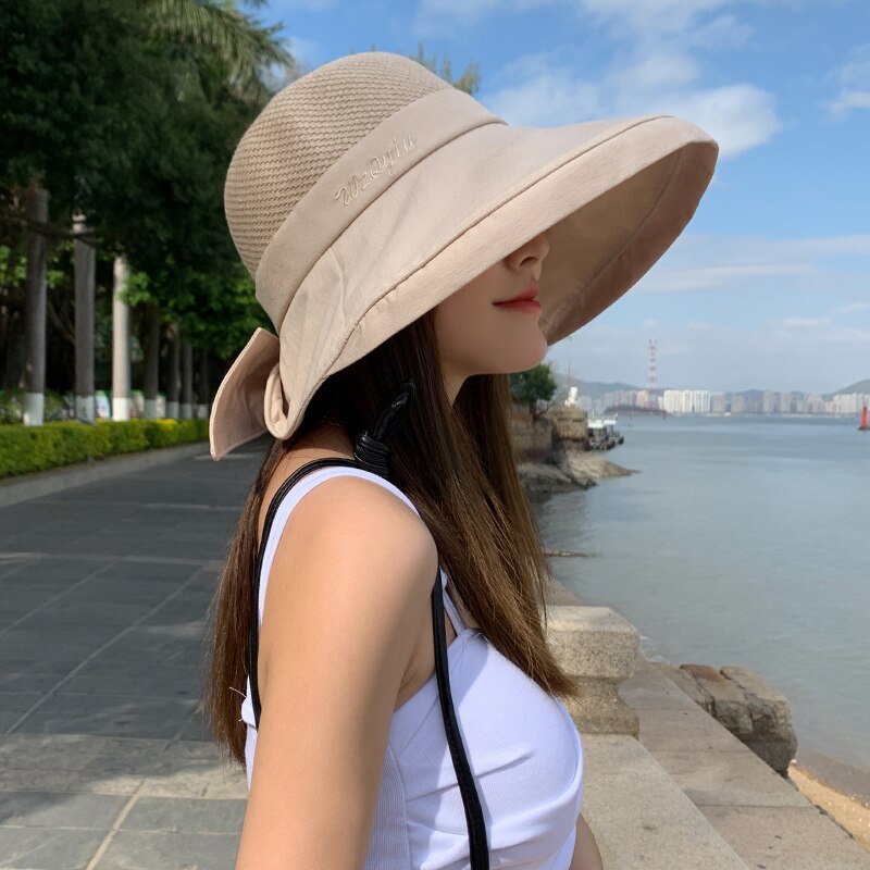 Chapeau de soleil en maille souple pour femmes, seau pliable, à Large bord, nœud papillon, Anti-UV, pour la plage, nouveauté, été,
