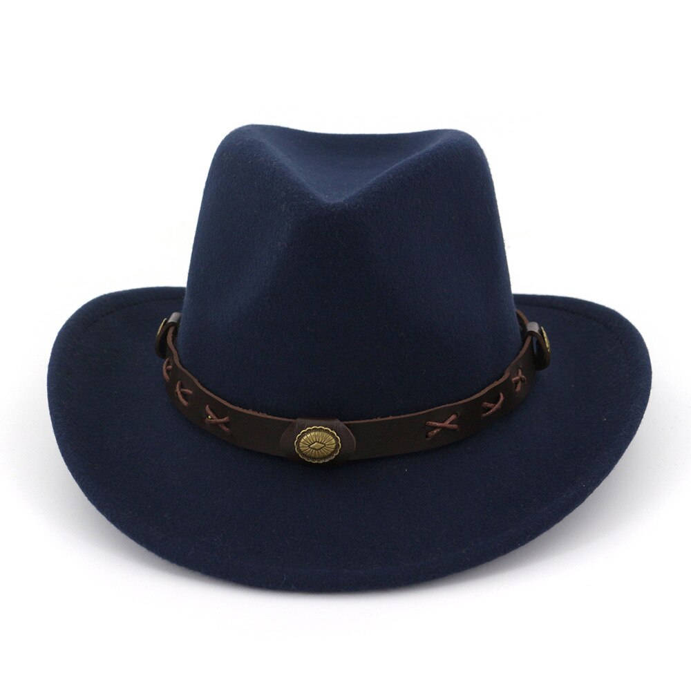 ethnic style male and female couple hat woolen western cowboy hat: navy blue