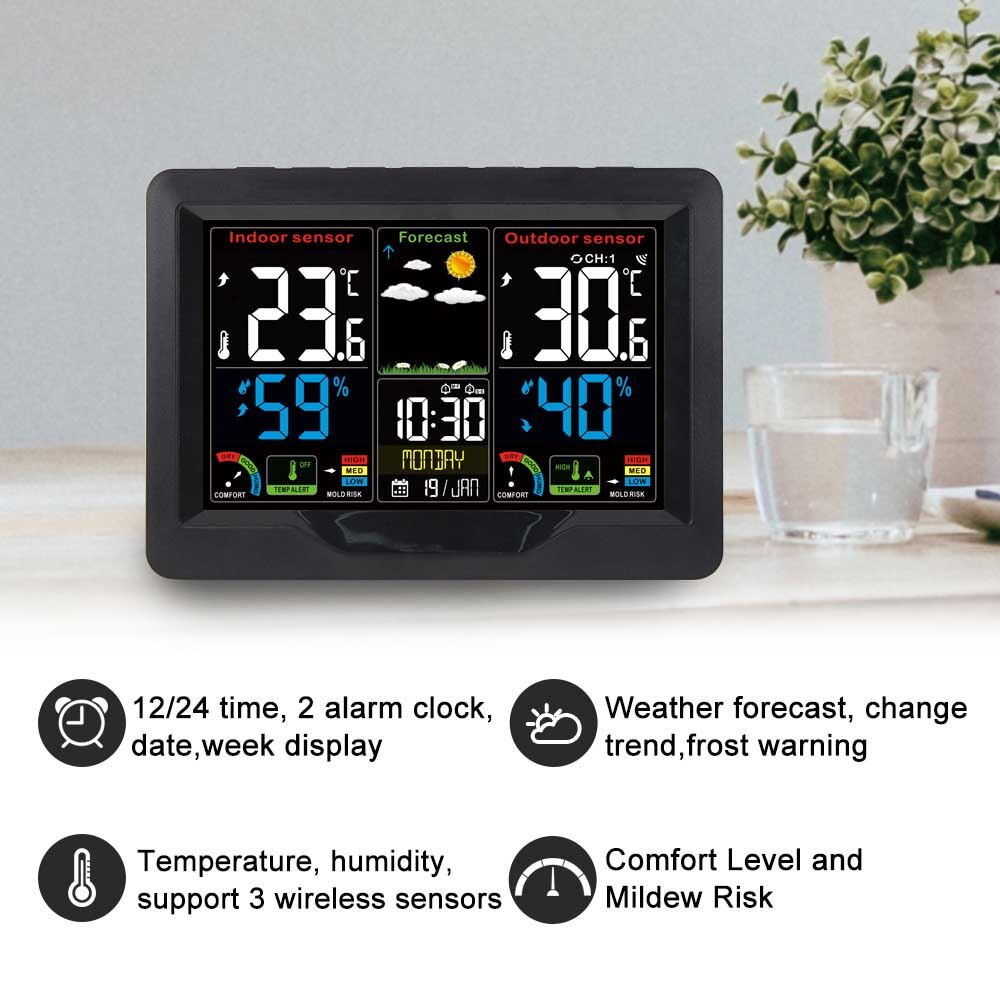 USB Multi-Function Electronic Alarm Clock, Color Screen Weather Forecast Weather Clock Perpetual Calendar