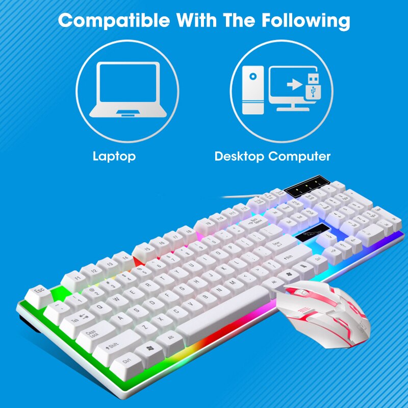 RGB Gaming Keyboard Gamer Keyboard and Mouse with Backlight USB 104 Keycaps Wired Ergonomic English Keyboard For PC Laptop