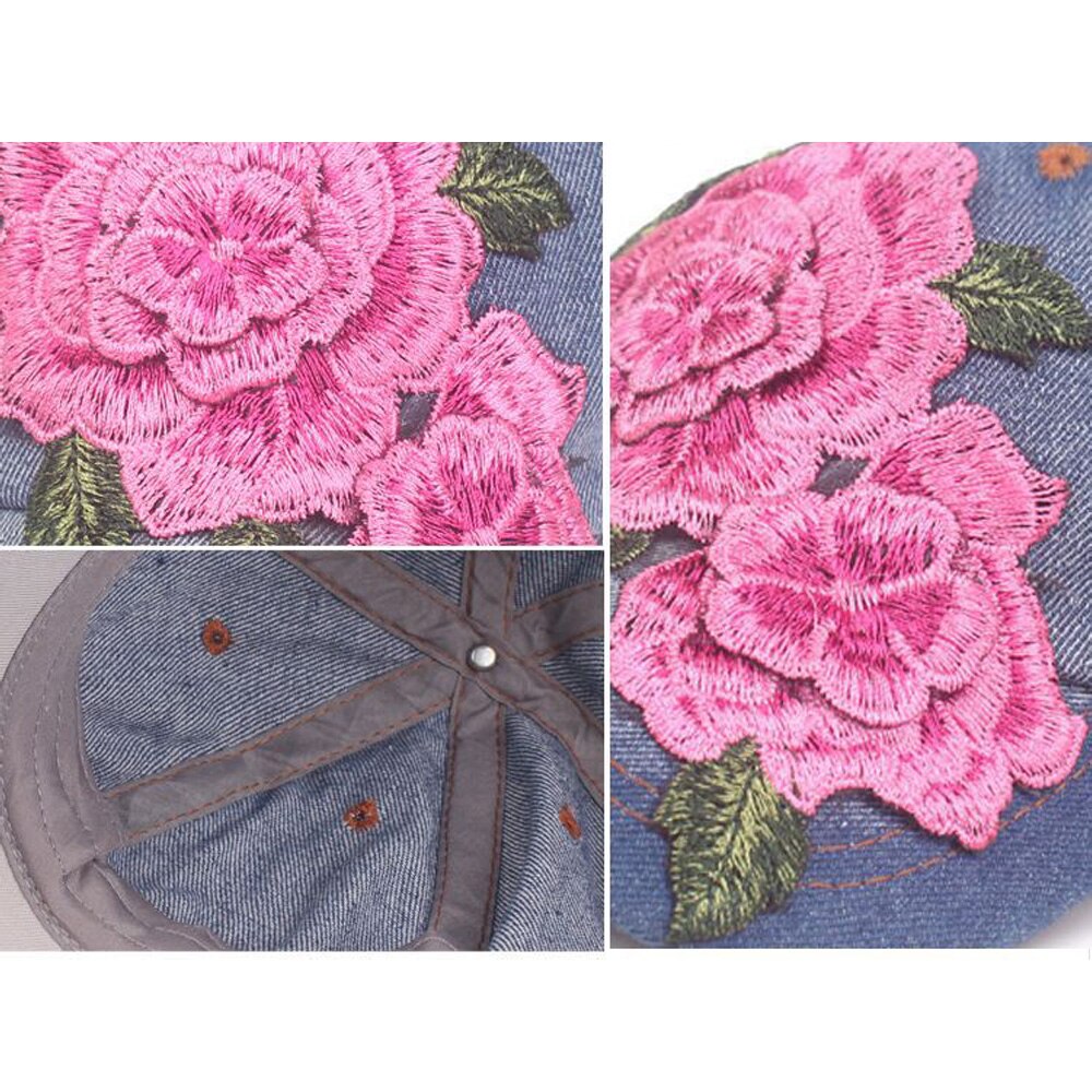 Feminino floral denim clássico boné chapéu de beisebol casual ajustável cowboy chapéus hatcs0407