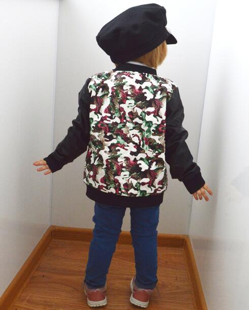 Filles cuir manteau enfants veste en cuir synthétique polyuréthane 3-9 ans fille col rond imprimé fleurs camouflage artificiel enfants outwear: camouflage / 5T