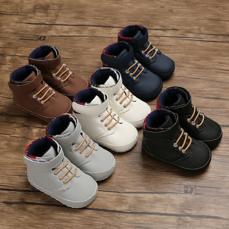 Mode Winter Peuter Meisjes Jongens Laarzen Lace-up Crib Schoenen PU Leer Plaid Pasgeboren Baby Prewalker Zachte Zool sneakers