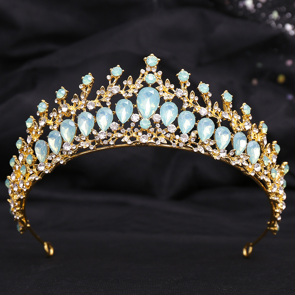 Zilveren Kleur Blauw Opaal Bruiloft Kroon Prinses Hoofdtooi Kristal Bruids Tiara 'S Strass Diadeem Bruiloft Haar Sieraden Accessoires: RED