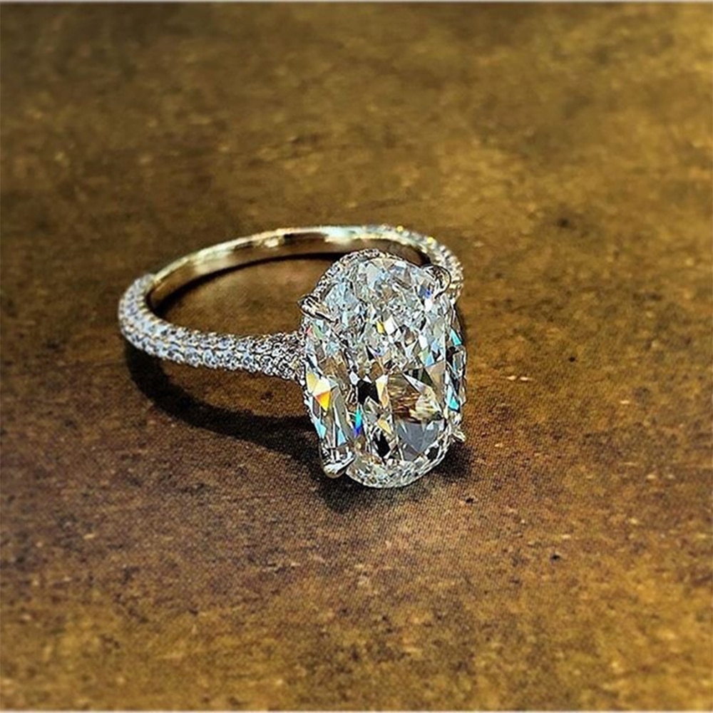 Huitan Silver Color Delicate Oval Cubic Zircon Stone Women Bridal Ring for Wedding Engage Party Best for Wife Classic Rings