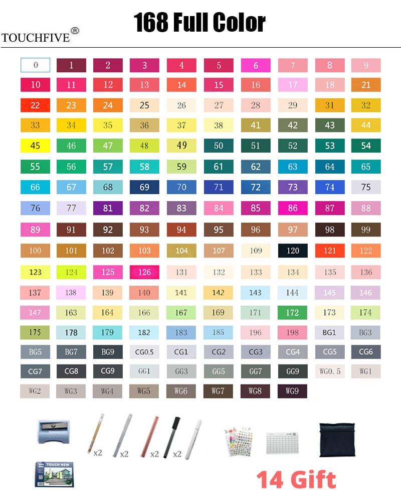 TouchFive Art Markers168 Colors Alcohol Based Ink Sketch 80 Colors Marker Pen For Artist Drawing Manga Animation Art Supplies