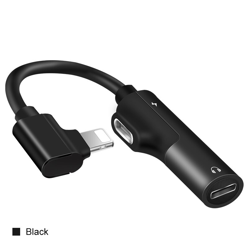 2 In 1 Dubbele Verlichting Opladen Audio Adapters Voor Iphone Xs Max X Xr 11 Pro 8 7 Plus Ios 12 Lading Aux Splitter Kabel Connector: Black
