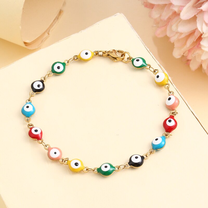 neue 8 Farben Edelstahl Korn Armbinde Für Frauen Männer Gold Farbe Verknüpfung Kette Bunte böse Auge Charme Weibliche schmuck