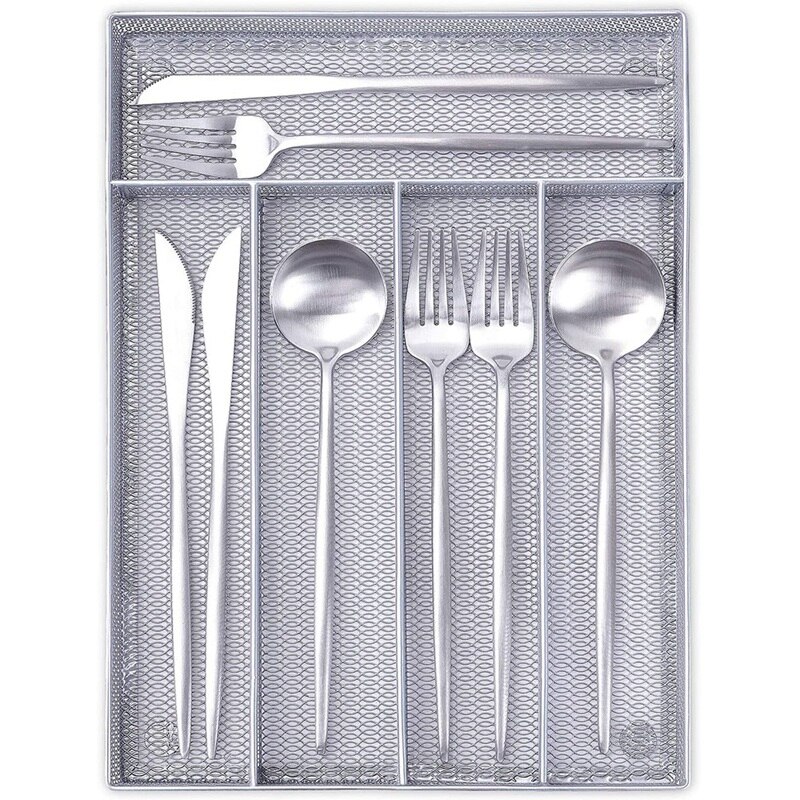 Cutlery Tray Organiser,Utensil Drawer Storage Organizer,Metal Mesh Organiser Tray with Anti-Slip Feet