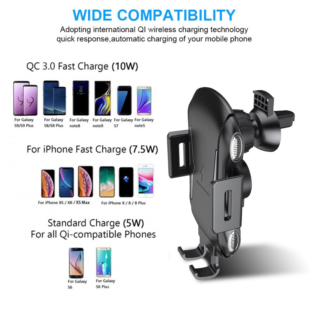 Draadloze Oplader Auto Telefoon Houder Qi Inductie Smart Sensor Fast Charging Stand Mount Voor Samsung S10 Note 10 iPhone 11 pro Max