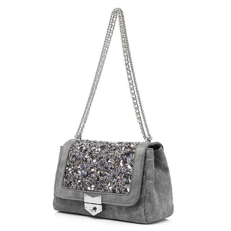 LOVEVOOK chaîne sac à bandoulière femme toile sacs à main femmes marques célèbres sacs de messager avec des diamants de: Gray