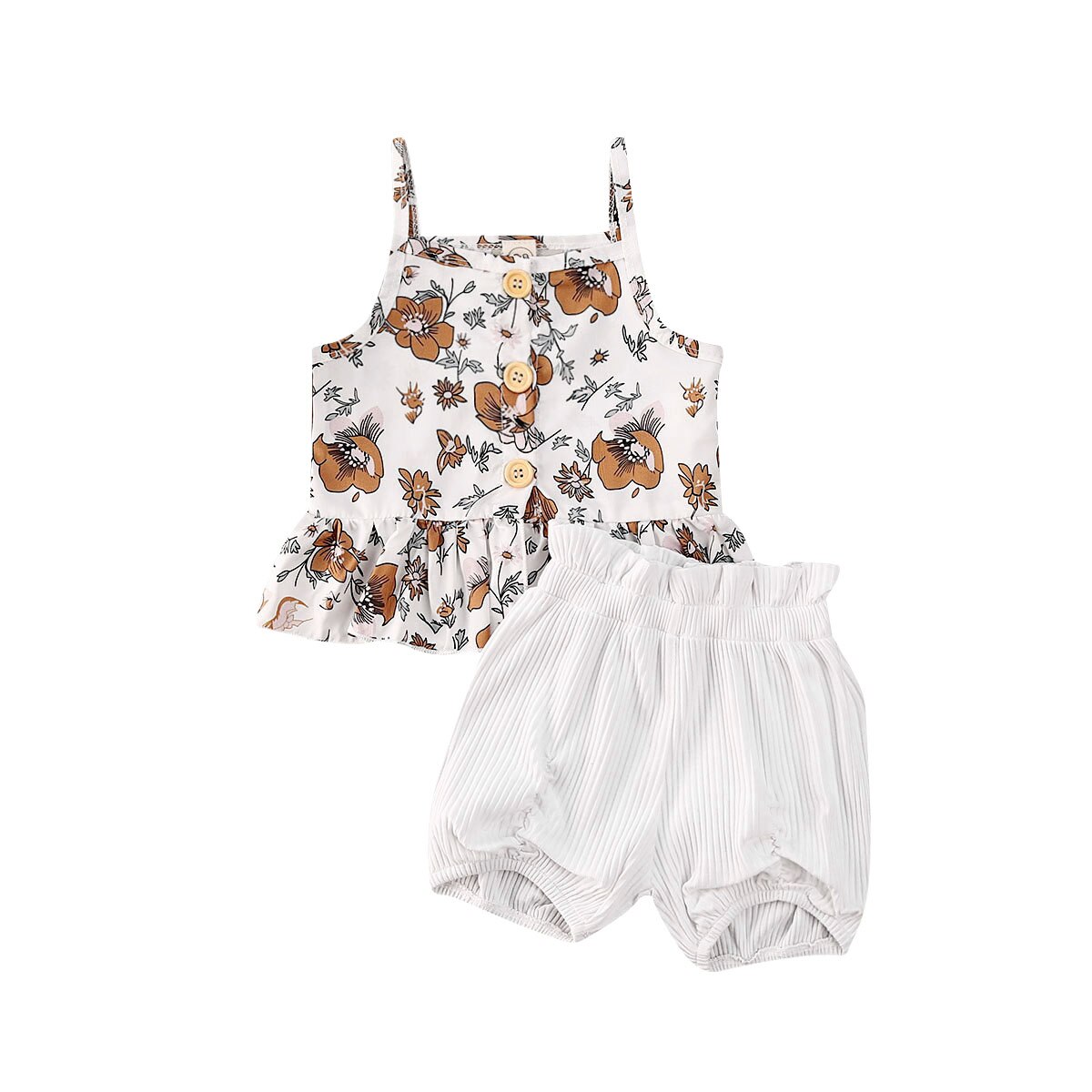 Pudcoco 2Pcs Kids Baby Meisje Kleding Mouwloze Knop Ruches Tops Jurk Bloem Shorts Broek Outfit Zomer: 3 / 5T
