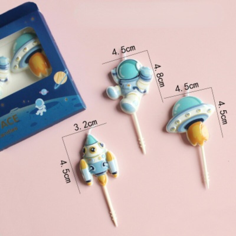 Vela de astronauta espacial, decoración para tarta de de cumpleaños para niños y niñas, velas de dibujos animados de nave espacial, Decoración de Pastel para el hogar: 3pcs Candles