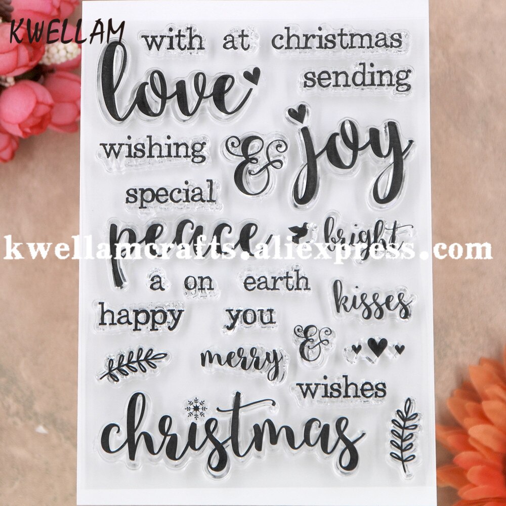 Woord Vrolijk Kerstfeest met Liefde vreugde vrede heldere wensen Plakboek foto kaarten rubber stempel clear stempel transparante stempel 9112543