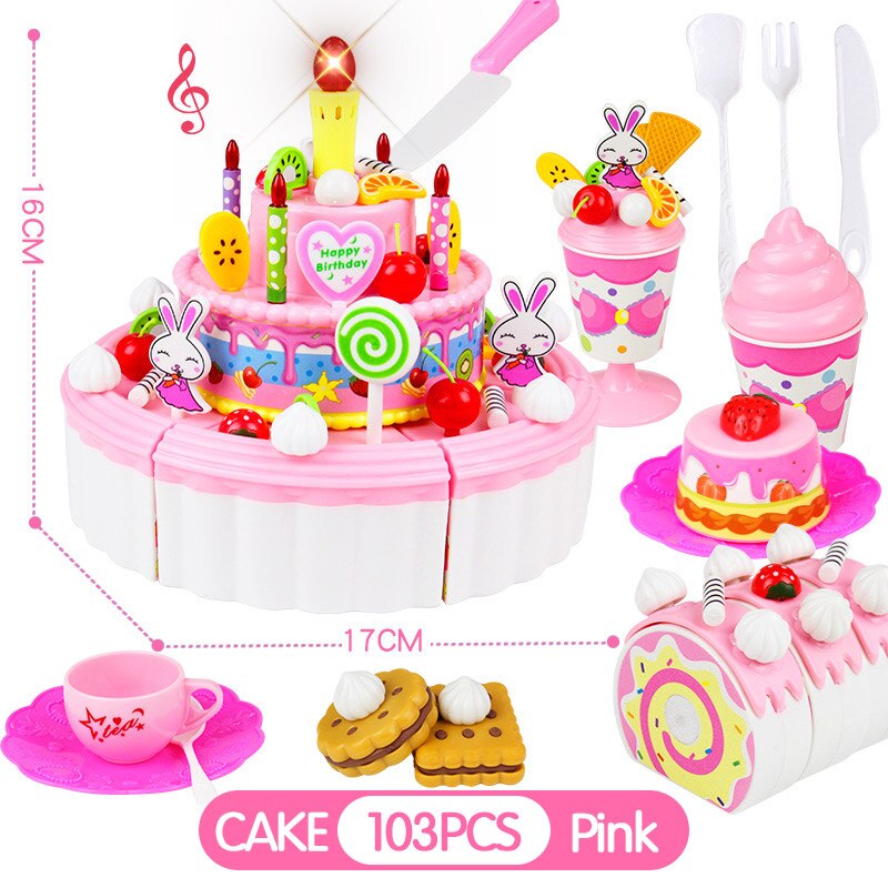 39-103Pcs Kids Cartoon Cake Pretend Play Kitchen Toys Fruit Cake Cutting Birthday Cake Sets Play House Toy for Children Girls: TC0085 853 PINK