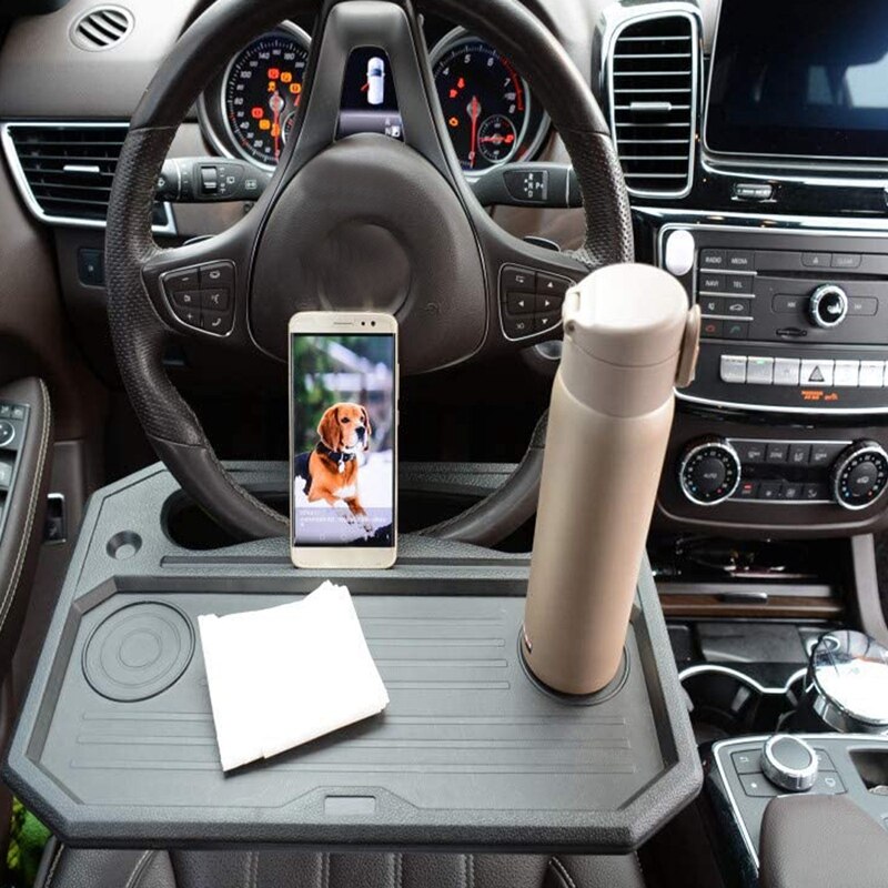 Auto Steering Wheel Desk Laptop Tablet iPad or Notebook Car Travel Table Food Eating Hook on Steering Wheel Tray