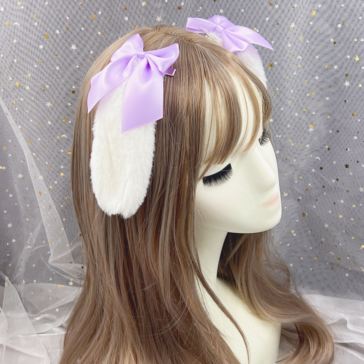 Rabbit Bunny Plush Lop Ears Kawaii Hair Clip Cute Hairpin Ribbon Bowknot Lolita Cosplay Women Girls Hair Accessories: Ivory