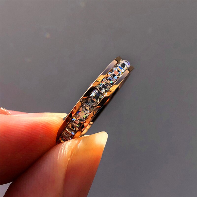 Boho Female Crystal CZ Stone Ring Vintage Titanium Steel Women Wedding Rings Promise Yellow Gold Engagement Jewelry: 6 / Rose gold