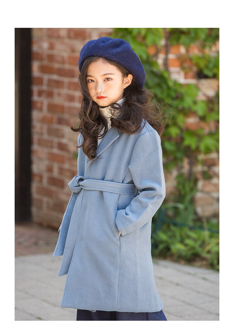 Manteau d'automne pour filles, manteau en tissu de laine, en laine de mouton, vêtements pour enfants de 7 à 15 ans,
