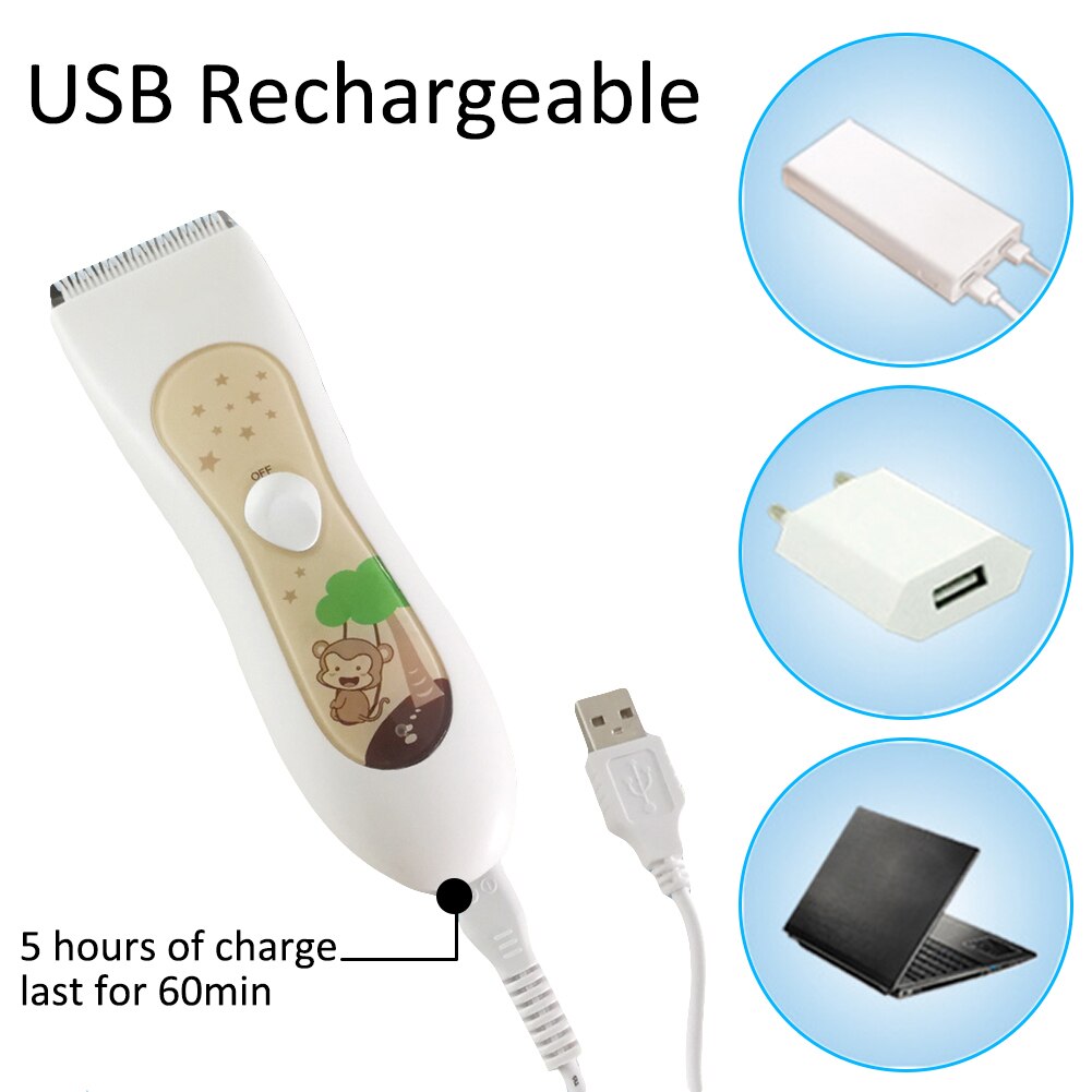 Carga usb dos desenhos animados bebê elétrica hair clipper recarregável impermeável aparador de cabelo clipper para bebê & crianças corte de cabelo casa-uso