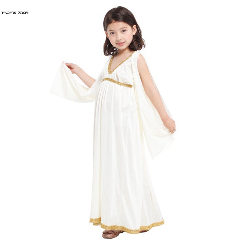 M-XL White Girls Halloween Goddess Athena Costumes Kids Children Greece Princess Cosplay Carnival Purim Stage play party dress: M