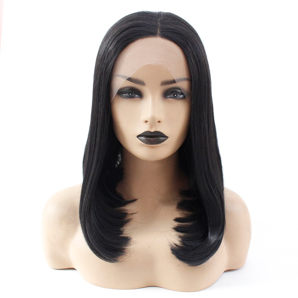 V'NICE Middle Part Short Bob Synthetic Lace Front Wig Natural Glueless Black Cosplay Wig for Women Heat Resistant Fiber Hair