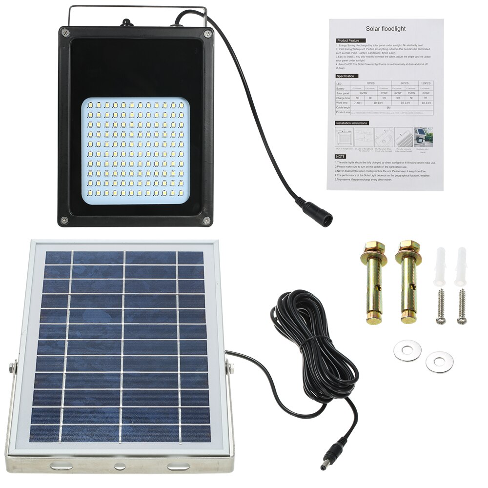 Solar Powered Floodlight 120 LED Solar Lights IP65 Waterproof Outdoor Security Lights for Home, Garden, Lawn