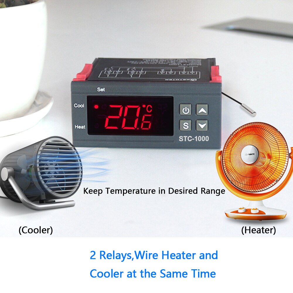 Digitale Temperatuurregelaar Fahrenheit Celsius Thermostaat Met Ntc Sensor 2 Relais STC-1000 ITC-1000 Voor Koelkast