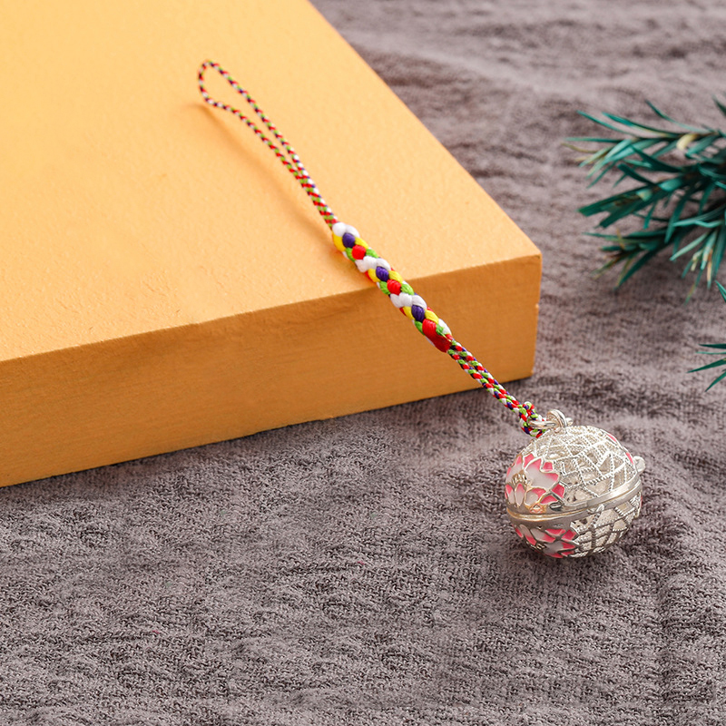 Cloisonne Caller Locket Colorful Braided Rope KeyChain Music Ball Aromatherapy Essential Oil Diffuser Trendy KeyRing Jewelry: black