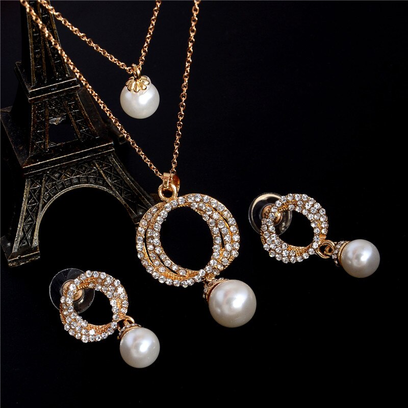 Ensemble de bijoux de perles en Imitation pour femmes, , perles autrichiennes, en strass, boucles d'oreilles, collier multicouche