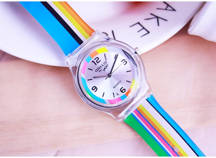 WILLIS Rainbow stripe Women Willis MiNi Watches Resin Table Waterproof Ladies Table Rainbows Watches