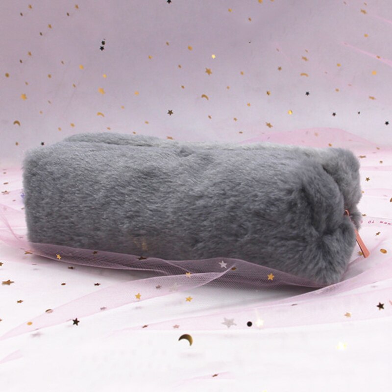 Leuke Pluche Potlood Pen Pouch Faux Fur Lichtgewicht Grote Capaciteit Stationaire Cosmetica Tassen Voor Studenten Meisjes SK88: gray