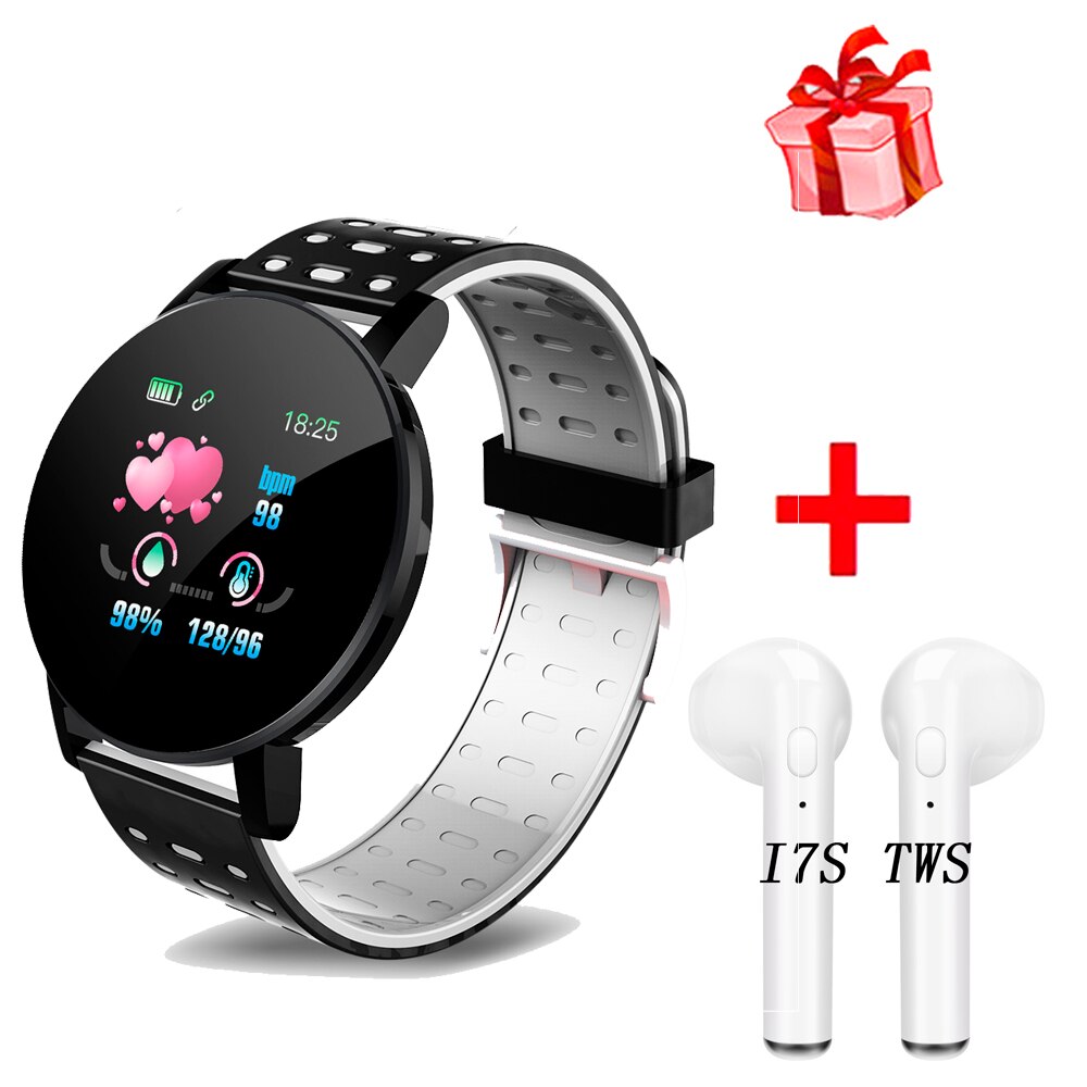 119 Plus Bluetooth Smart Watch Men Blood Pressure Smartwatch Women Watches Smart Band Sport Tracker Smartband For Android: 119 Gray i7s TWS