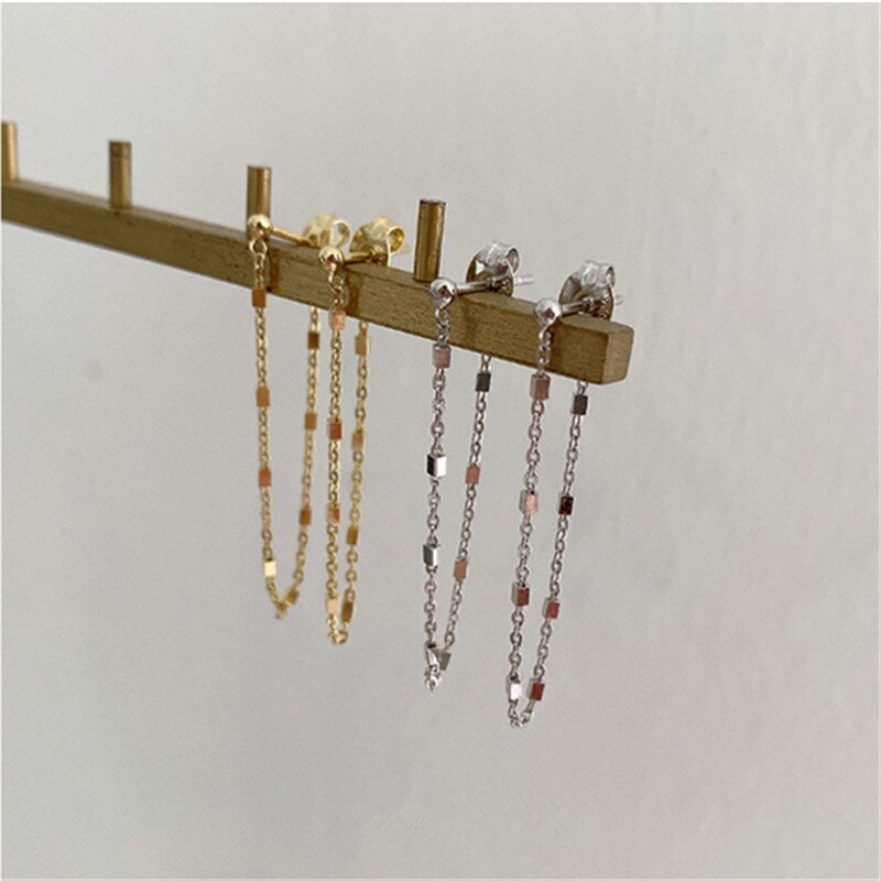 Huanzhi korea retro perlelegering øreklemme lang kvast øre linje metal ingen piercing øreringe til kvinder pige fest smykker