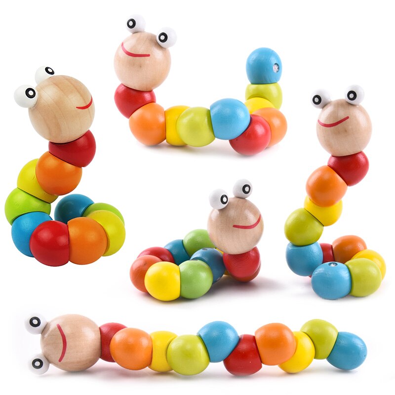 Funny Kids Twist-Gekleurde Insecten Speelgoed Houten Verscheidenheid Draaien Inchworm Developmental Baby Educatief Speelgoed Voor Baby Boy: Default Title