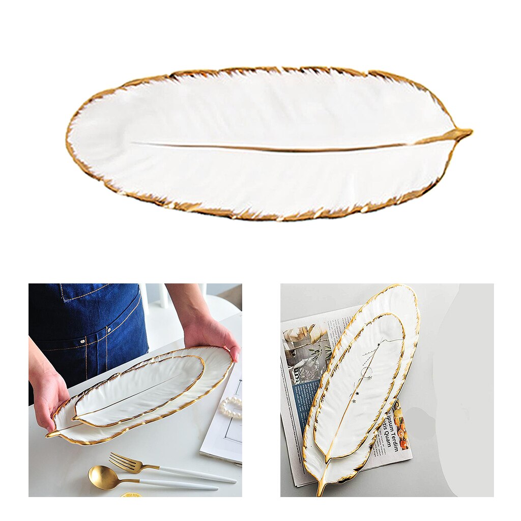 Luxury Jewelry Dish Tray Ceramic Tray Leaf Shape Dinnerware Plate Organizer