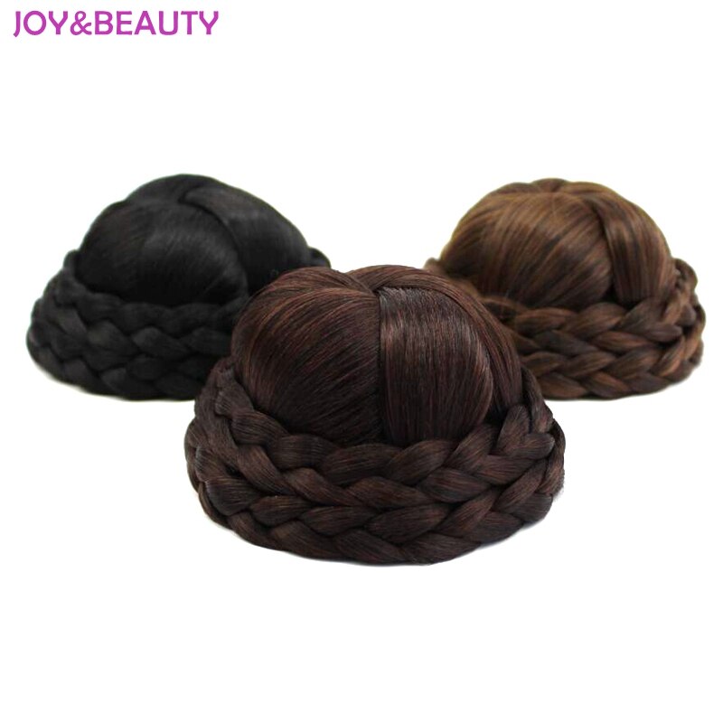 Joy&beauty hår flettet klip i hår knold chignon hårstykke donut roller bolle hårstykke håndstrikket fletning syntetisk chignon