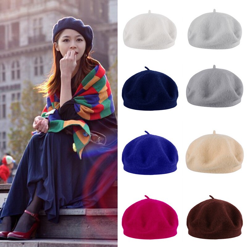 Wool Beret Hats Women Winter French Hat Girls Solid Color Autumn Winter Beret Hat For Women Flat Cap Hat Felt Berets