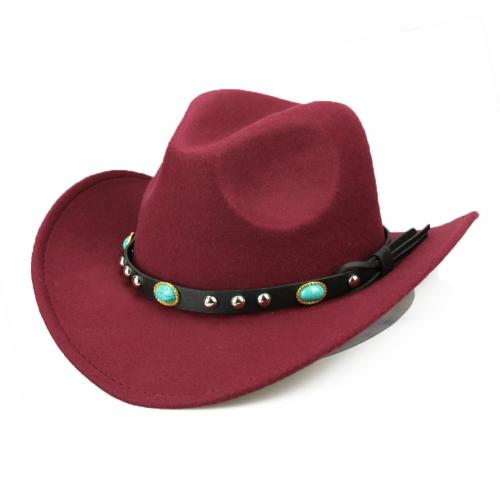 remache enrolladas de ala ancha vaquera vaquero del oeste Sombrero Jazz tapa caballo Sombrero de Cowboy del oeste de clásico Sombrero: Wine Red