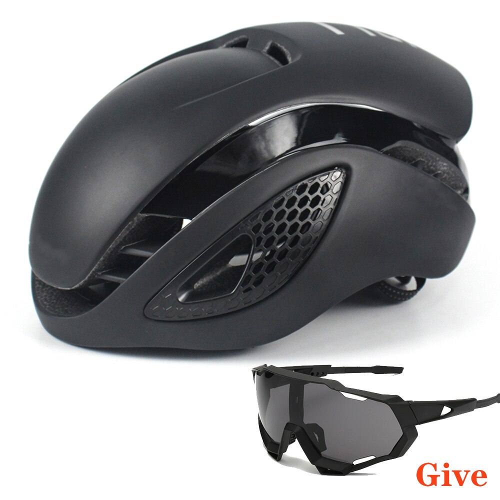 Unisex Aero Bicycle Helmet Air Integrally Road Bike Helment Mens Time-Trial Women Mountain Bike Safety Caps Riding Hats 54-60cm: black