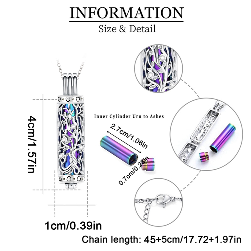 Cilinder Crematie Sieraden Levensboom Urn As Ketting voor Vrouwen Mannen Flacon Crematie As Hanger Memorial Sieraden
