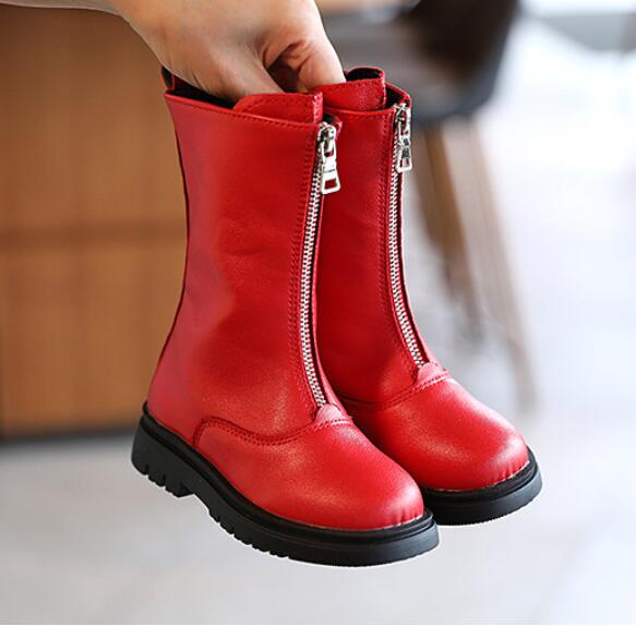 Herfst winter kinderlaarzen voor meisjes coole rubberlaarzen kniehoge kinder motorlaarzen lange laarzen martin laarzen zwart: Rood / 30 ( binnenzool 18.1cm)